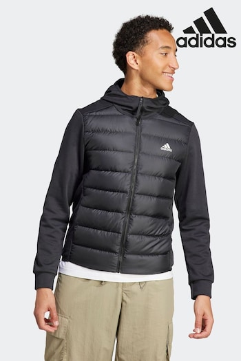 adidas Black Sportswear Essentials Hybrid Down Hooded Jacket (D35157) | £90
