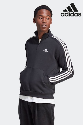 adidas Black Sportswear Essentials Fleece 3-Stripes 1/4-Zip Sweatshirt (D35176) | £50