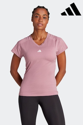 adidas Pink Performance Training Aeroready Train Essentials Minimal Branding V-Neck T-Shirt (D35196) | £20