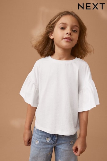 White Textured Frill Sleeve T-Shirt (3-16yrs) (D35223) | £10 - £15