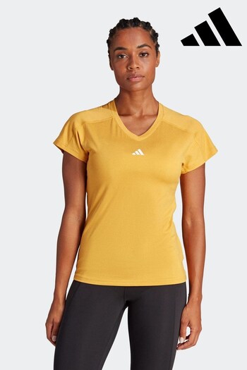 adidas Yellow Performance Training Aeroready Train Essentials Minimal Branding V-Neck T-Shirt (D35240) | £20