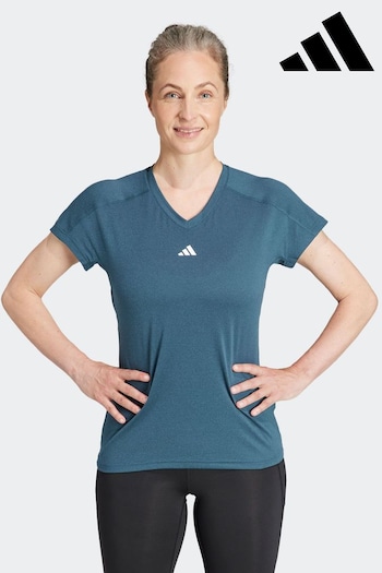 adidas Green Aeroready Train Essentials Minimal Branding V-Neck T-Shirt (D35241) | £20