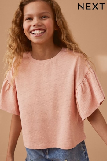Pink Textured Frill Sleeve T-Shirt (3-16yrs) (D35251) | £10 - £15