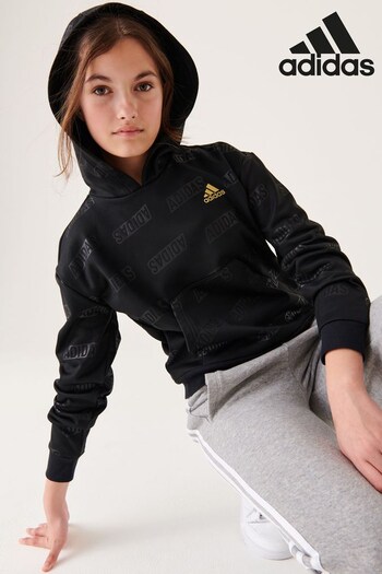 adidas Black Sportswear Junior Brand Love Gold Debossed Hoodie Kids (D35256) | £38