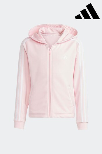 adidas Pink Sportswear Train Essentials Aeroready Regular-fit 3-stripes Hooded Training Track Top (D35295) | £33