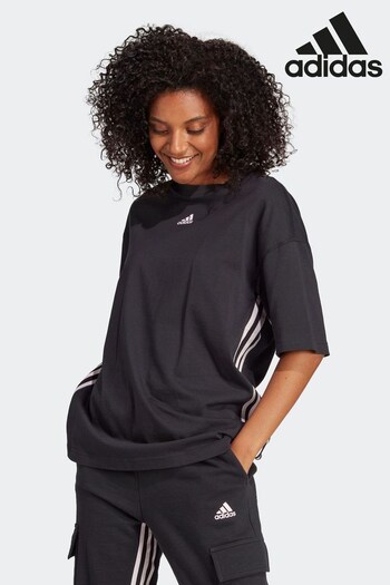 adidas Black Boyfriend Sportswear Dance 3-Stripes Cotton T-Shirt (D35321) | £25