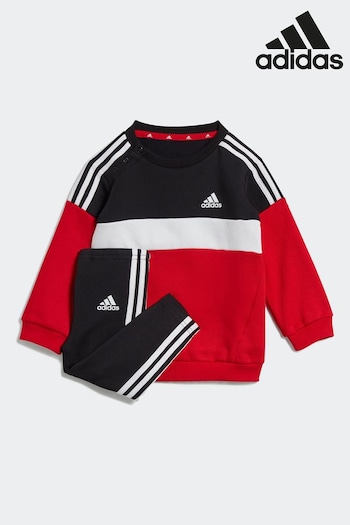 adidas Black/Red Sportswear Tiberio 3-Stripes Colorblock Tracksuit Set Kids (D35327) | £33