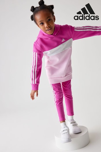 Long Pink Kids Tiberio 3-Stripes Colorblock Fleece Leggings Set (D35368) | £38