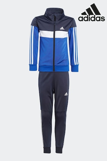 adidas Blue Sportswear Tiberio 3-Stripes Colorblock Shiny Tracksuit Kids (D35369) | £35