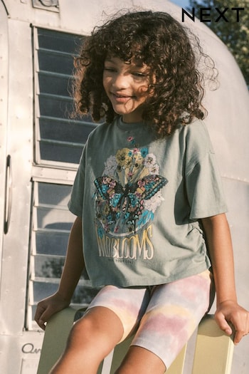 Khaki Green Sequin Butterfly T-Shirt and Cycling Shorts Set (3-16yrs) (D35378) | £14 - £20