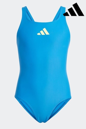 adidas Blue Solid Small Logo Swimsuit (D35391) | £13