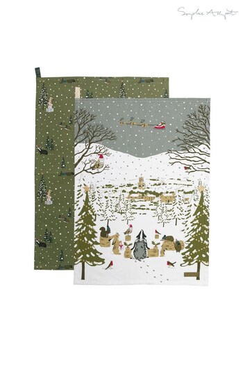Sophie Allport Green Set of 2 Festive Forest Tea Towels (D35738) | £20