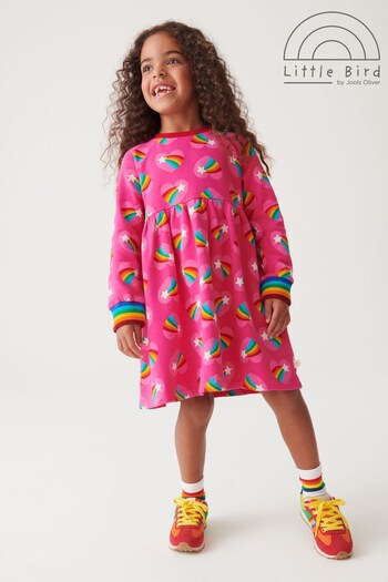 Little Bird by Jools Oliver Pink Long Sleeve Jersey Heart and Rainbow Print Dress (D35802) | £20 - £26