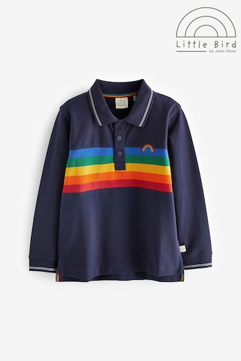 Little Bird by Jools Oliver Navy Long Sleeve Navy Rainbow Stripe Polo Shirt (D35807) | £18 - £24