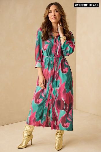 Myleene Klass Green/Pink Marble Printed Essentials Shirt Dress (D35817) | £55