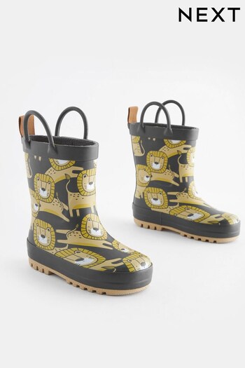 Charcoal Grey Lion Print Wellies With Pull-on Handles (D35918) | £15 - £18