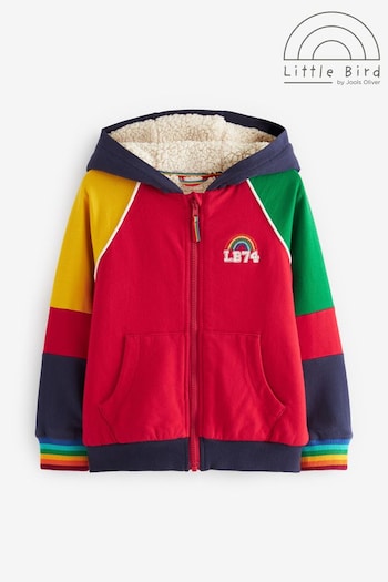 Little Bird by Jools Oliver Red Colourblock Rainbow Borg Lined Zip Up Hoodie (D35921) | £32 - £38