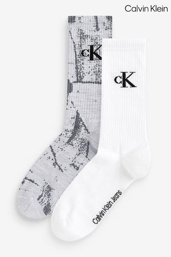 Calvin Klein Grey Distorted Crew Socks 2 Pack (D36177) | £15