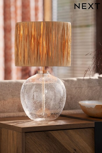 Natural Raffia and Glass Table Lamp (D36214) | £55