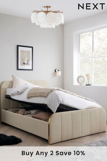 Tweedy Plain Light Natural Kilby Upholstered Ottoman Storage Bed Frame (D36220) | £699 - £799