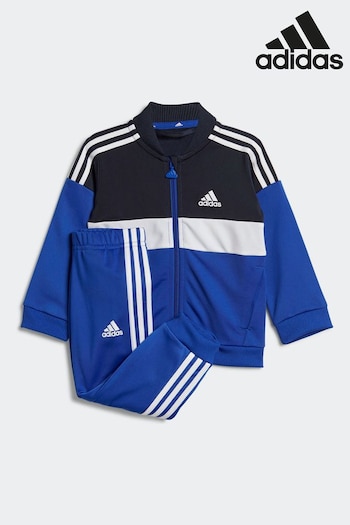 adidas Blue Sportswear Tiberio 3-Stripes Colourblock Shiny Tracksuit Kids (D36266) | £33