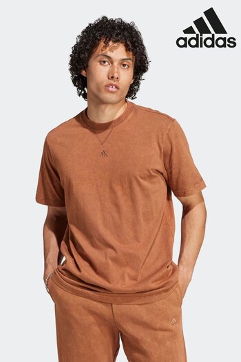 adidas Brown more Sportswear ALL SZN Garment-Wash T-Shirt (D36315) | £28