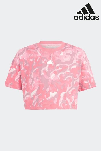 adidas Pink Kids Future Icons Allover Print Cotton T-Shirt (D36323) | £23