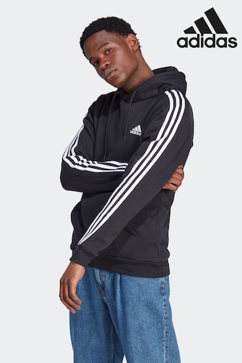 adidas Black Essentials Fleece 3-Stripes Hoodie (D36327) | £45
