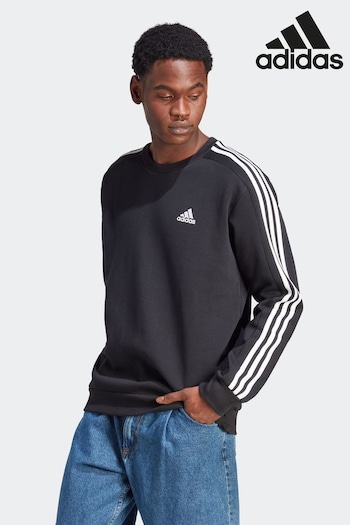 adidas Black Sportswear Essentials Fleece 3-Stripes Sweatshirt (D36328) | £40