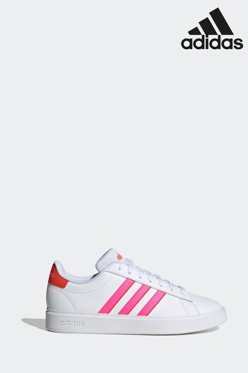 adidas White/Pink Grand Court 2.0 Trainers (D36380) | £70