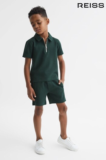 Reiss Emerald Creed Senior Slim Fit Textured Half Zip Polo Shirt (D36417) | £28