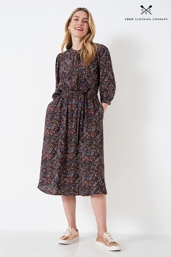 Crew Clothing Company Multi Floral Print  A-Line Brown Dress (D36451) | £89