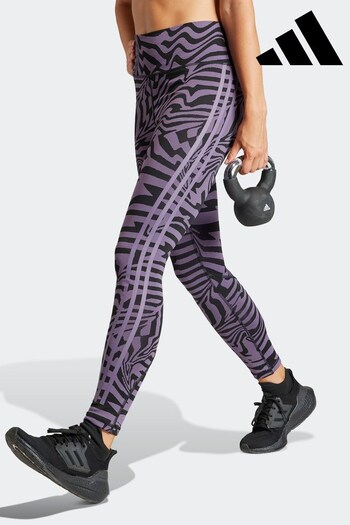 women Purple Performance Training Optime Trainicons Jacquard 3-stripes Leggings (D36525) | £50