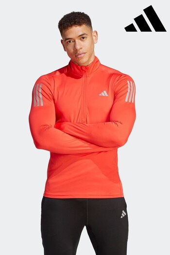 adidas Red Performance Own the Run 1/4 Zip Long Sleeve Sweatshirt (D36546) | £45