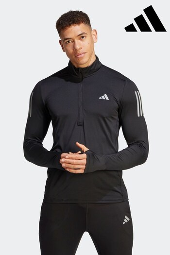 adidas Black Performance Own the Run 1/4 Zip Long Sleeve Sweatshirt (D36548) | £45