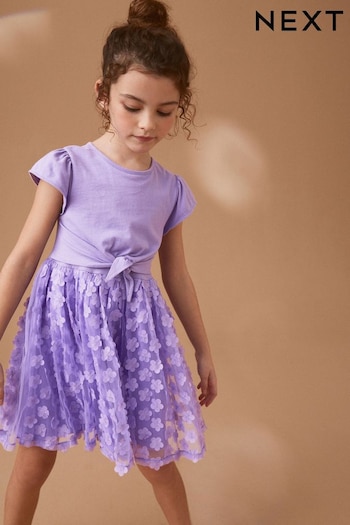 Lilac Purple 3D Floral Skirt Dress (3-12yrs) (D36561) | £22 - £26