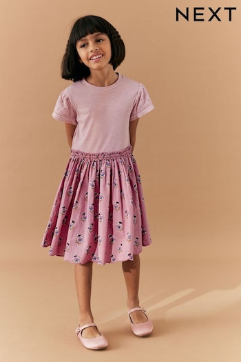 Pink Woodblock Floral Skirt Dress (3-12yrs) (D36563) | £18 - £24