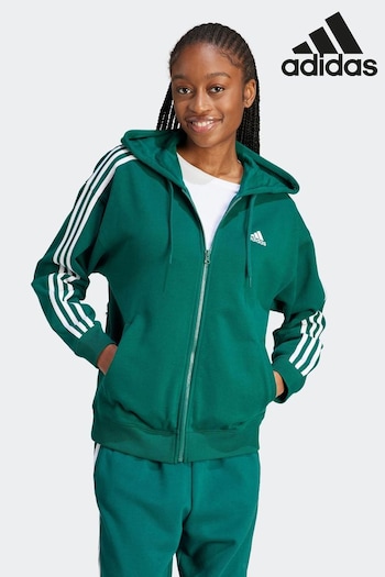 adidas Green Regular Sportswear Essentials 3-Stripes French Terry Full-Zip Hoodie (D36706) | £45