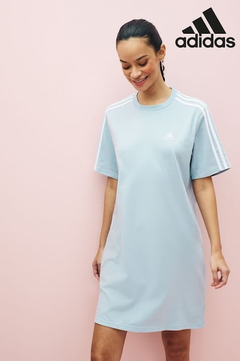 adidas Rock Blue Boyfriend Sportswear Essentials 3-Stripes Single Jersey T-Shirt Dress (D36725) | £33
