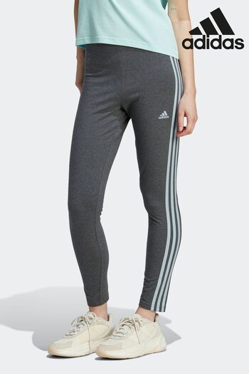 adidas Grey Sportswear Essentials 3-Stripes High-Waisted Single Leggings (D36726) | £28