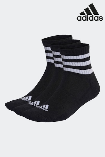 adidas Black Adult 3-Stripes Cushioned Sportswear Mid-Cut Socks 3 Pairs (D36774) | £12