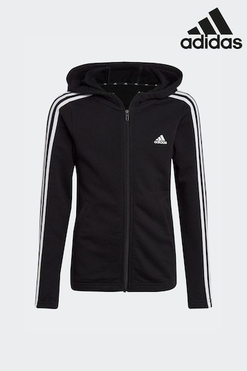 adidas Black Essentials 3-Stripes Full-Zip Hoodie (D36916) | £33