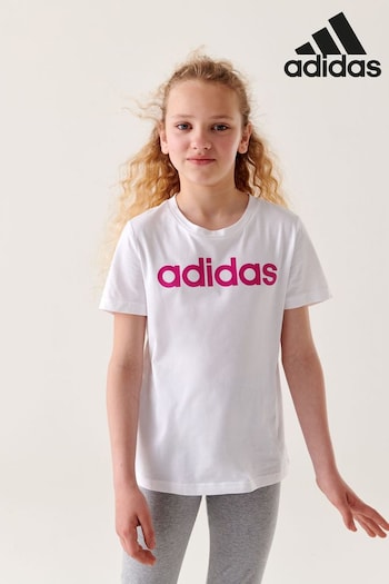 adidas White Slim Fit bebewear Essentials Linear Logo Cotton T-Shirt (D36931) | £13