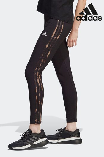 adidas Black Sportswear Vibrant Print 3-Stripes Cotton Leggings (D36946) | £33