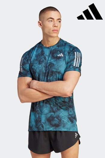 adidas Green Performance Own the Run Allover Print T-Shirt (D36969) | £38