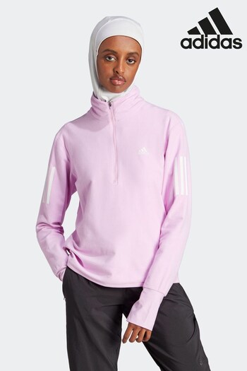 adidas afterburner Purple Performance Running Own The Run 1/2 Zip Sweatshirt (D36985) | £55