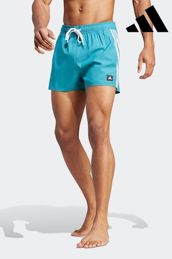 adidas wygod Turquoise Blue Performance 3-Stripes CLX Very-Short-Length Swim Shorts (D36996) | £35