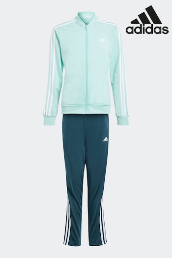 adidas Blue/Green Essentials 3-Stripes Tracksuit (D37098) | £38