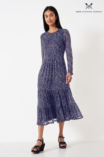 Crew Clothing Company Multi Blue Floral Print Jersey Dress (D37123) | £79