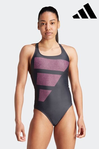 adidas Grey Performance Swim Big Bars Graphic Swimsuit (D37143) | £38